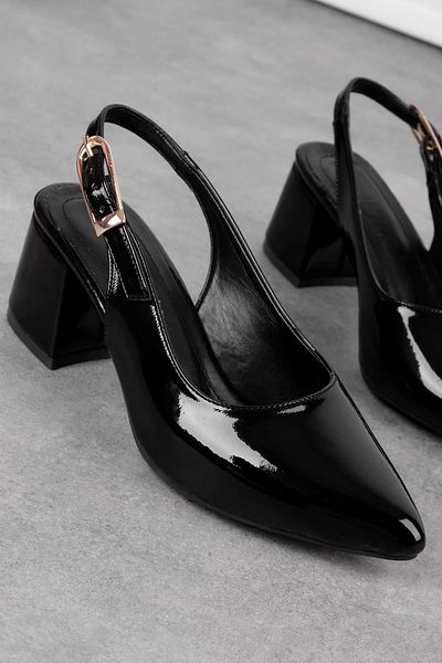 Lal Shoes & Bags Pantofi cu toc detaliați cu cataramă pentru curea de aur pentru femei Loyalty-R. BLACK