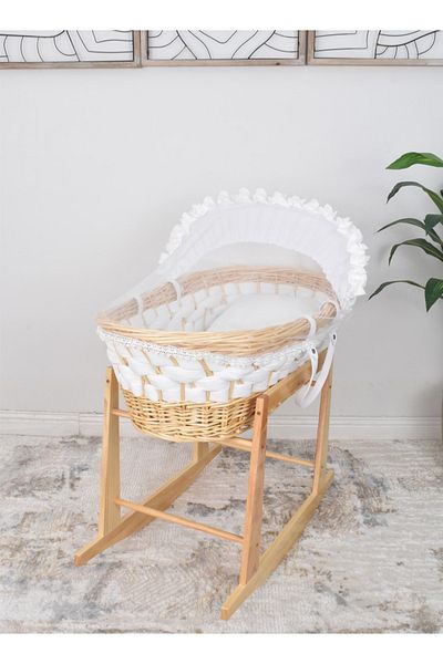 Fun Moment Bamboo Moses Basket With Wooden Rocking Base