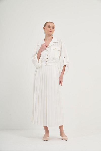 FTZ WOMEN Set fustă plisată pentru femei Ecru 31042