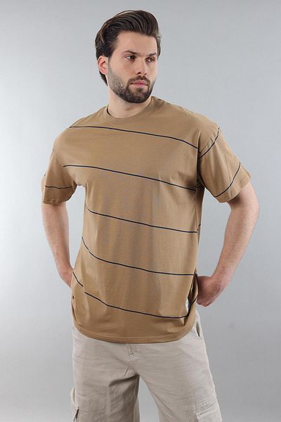 Madmext Ανδρικό μπλουζάκι Cappuccino Crew Neck Basic ριγέ E7102