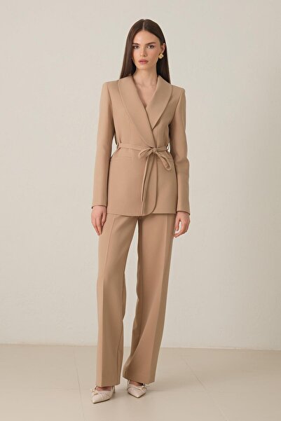 Setre Beige Waist Tie and Pocket Detailed Jacket and Relaxed Cut Trousers Set