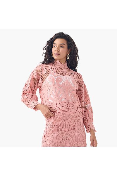 2Xtremz Lace Detail Top With High Neck And Long Sleeves