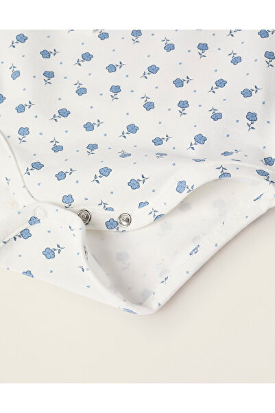 Ziddy Floral Bodysuit for Newborn Girls, White/Blue