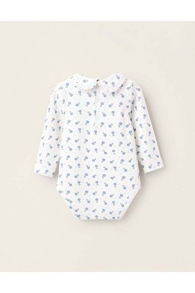 Ziddy Floral Bodysuit for Newborn Girls, White/Blue
