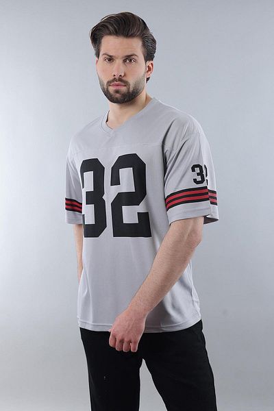 Madmext Βαμμένο γκρι εμπριμέ ανδρικό μπλουζάκι Oversize