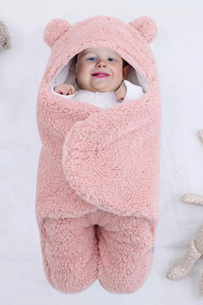İpek Tekstil For 0-6 Months Baby, Lined Swaddle and Sleeping Bag Hooded Wellshoft Knitted Fabric Plush Blanket