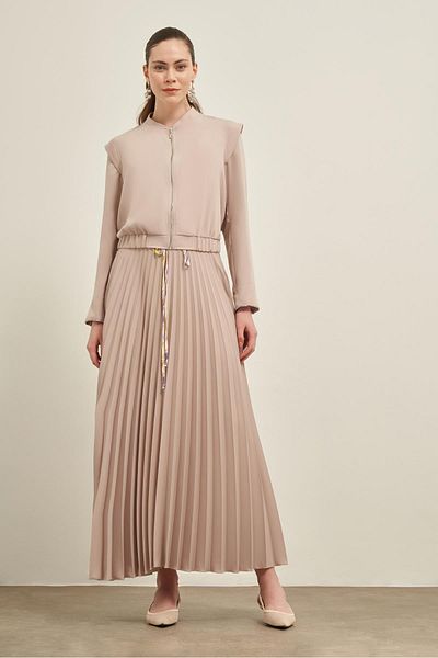FTZ WOMEN Women's Pleated Skirt Suit Beige 31024