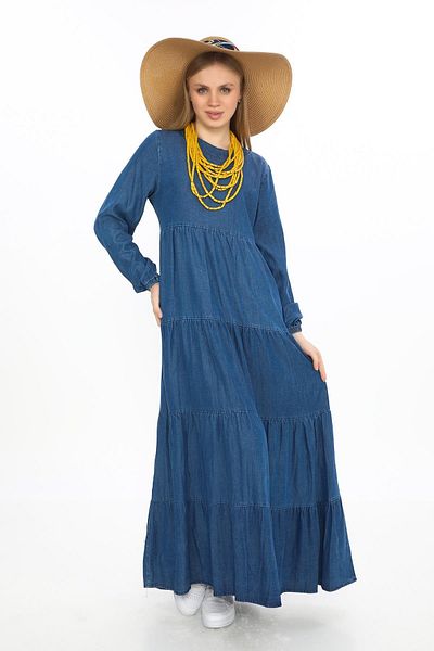 EREN STYLE Ferace Snow Wash Rochie din denim cu mânecă lungă, cu nasturi în față, îmbrăcăminte islamică model-2523