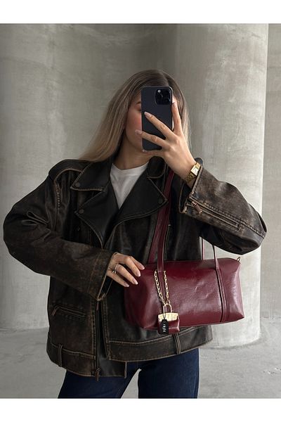 Night Geantă de mână și de umăr pentru femei Vanetta Model Claret Red Leather