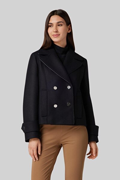 BOSS Kadın Regular Fit Uzun Kollu Düğmeli Kruvaze Mont Siyah