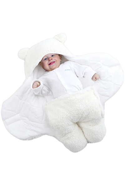 İpek Tekstil For 0-6 Months Baby, Lined Swaddle and Sleeping Bag Hooded Wellshoft Knitted Fabric Plush Blanket
