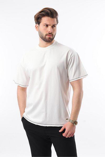 Madmext Basic Men's T-Shirt - Ecru Crew Neck E7105