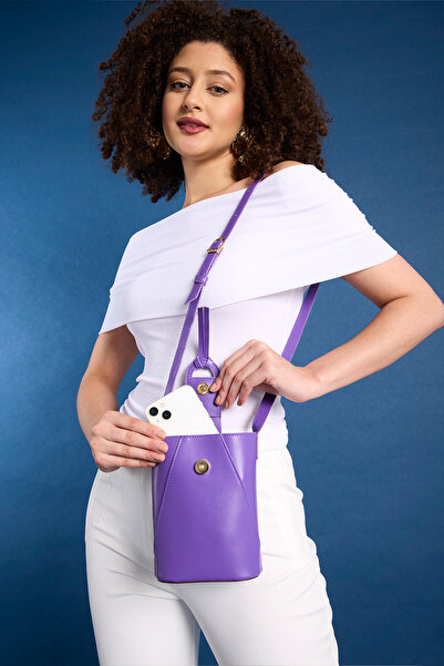 Garbalia Geantă de umăr mov Baku pentru femei cu curea de umăr reglabilă și închidere magnetică Suport pentru telefon