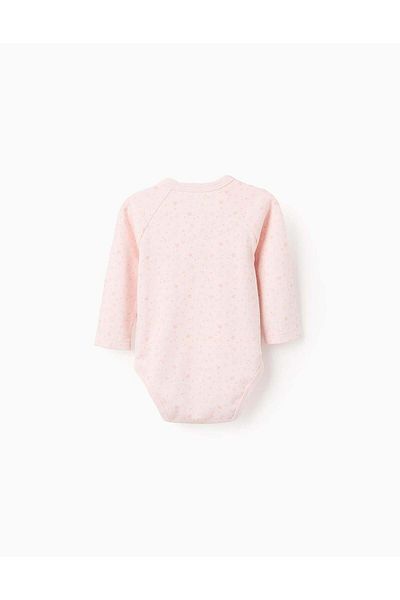 Ziddy Pack of 4 Cotton Bodysuits for Newborn Girls and Babies 'Stars', White/Pink