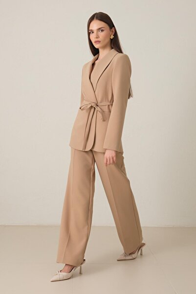 Setre Beige Waist Tie and Pocket Detailed Jacket and Relaxed Cut Trousers Set