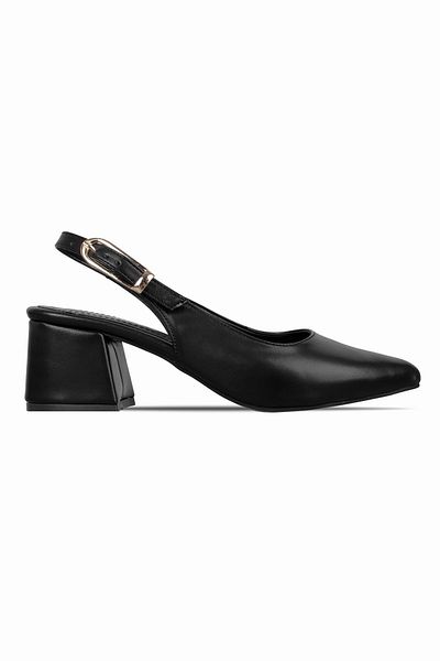 Lal Shoes & Bags Pantofi cu toc detaliați cu cataramă pentru curea de aur pentru femei Loyalty - negru