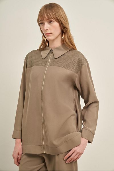 FTZ WOMEN Women's Mesh Detail Suit Khaki 31047