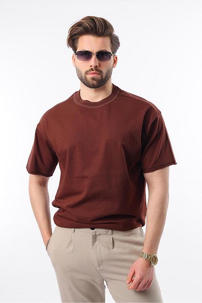 Madmext Ανδρικό T-Shirt Basic με λαιμόκοψη Bitter Brown E7105
