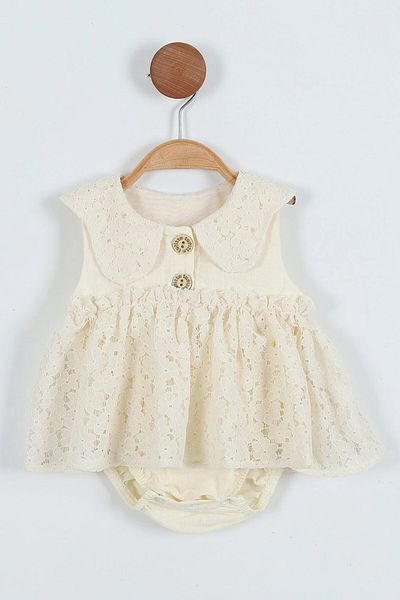 NEGİYYİM Baby Girl Organic Romper Collar Skirt Lace Jumpsuit Dress 6-18 Months