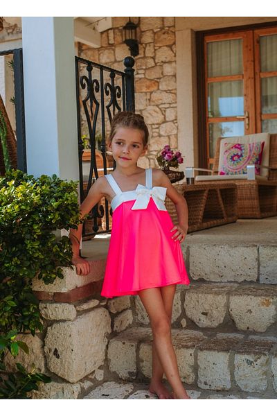 Elayza Girl's Slippers with Strap Bow Licra Swimwear Dress