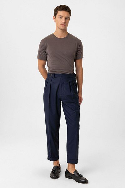 Antioch Navy Blue Pleated High Waist Men's Trousers