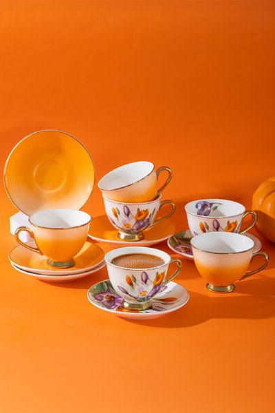 Porsima 102051   Arancia 6 People 12 Piece Turkish Coffee Cup Set 100ml Cup Set