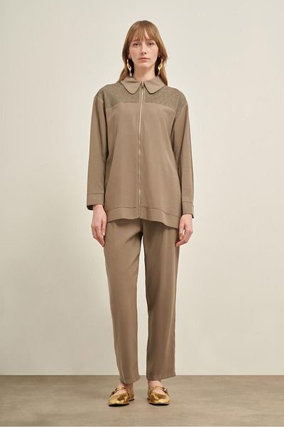 FTZ WOMEN Women's Mesh Detail Suit Khaki 31047