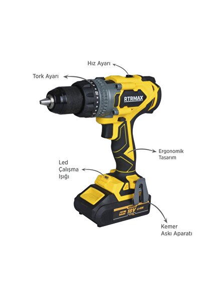 Rtrmax Rtx3020 Şarjlı Darbeli Matkap Kömürsüz 150 Nm 2x4 Ah Plus Çift Akü Hızlı Şarj X-lion - Akü Dahil