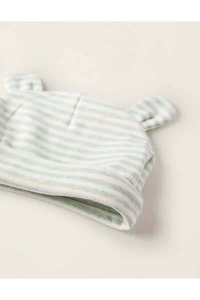 Ziddy Pack Beanie + Cotton Mittens for Newborns, Green/White