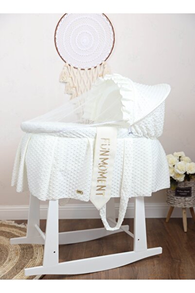 Fun Moment مهد الطفل سلة موسى للأطفال مع ناموسية مع حامل اهتزاز باللون الأبيض