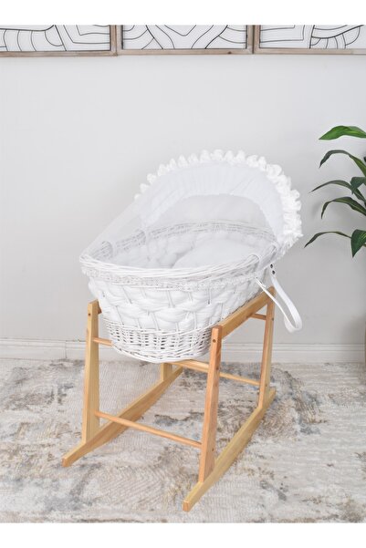 Fun Moment سلة موسى من الخيزران مع قاعدة خشبية هزازة