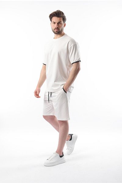 Madmext Ecru Basic Men's Shorts T-Shirt Set E7307