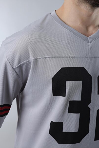 Madmext Βαμμένο γκρι εμπριμέ ανδρικό μπλουζάκι Oversize