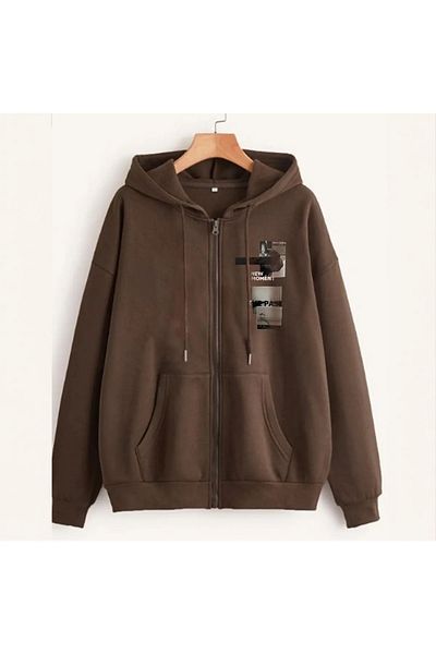 NO 601 Ζακέτα Unisex Brown New Moment με φερμουάρ με κουκούλα