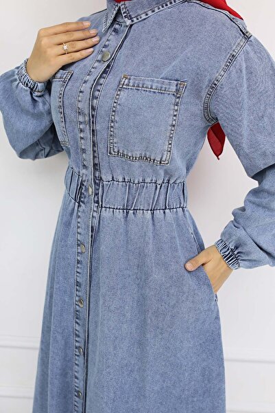 benguen Blue 6101 Buttoned Denim Dress
