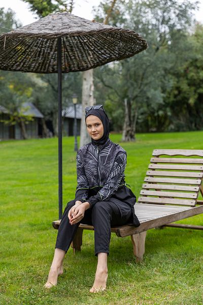 ALFASA Μαγιό Full Hijab με διακόσμηση με τρίχες 25267-25 - Μαύρο