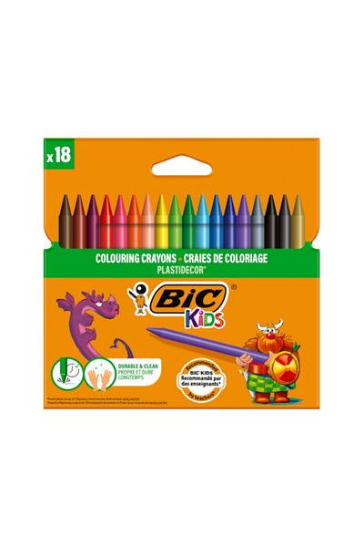 Bic |   Plastidecor Crayon Set, 18 Colors, Does Not Dirty Hands, Vibrant and Durable Colors