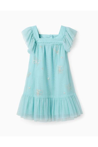 Ziddy Tulle Dress with Butterflies for Girls, Turquoise