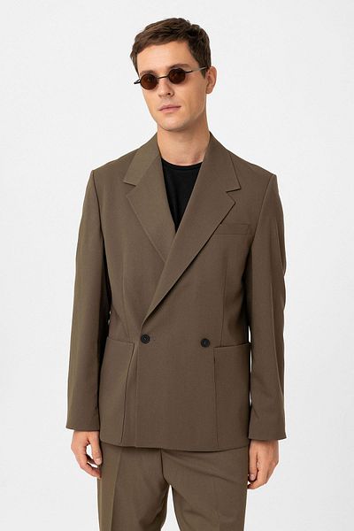 Antioch Khaki Relax Fit Double Breasted Closure Men's Tech Blazer Jacket