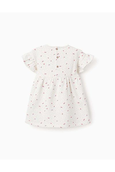 Ziddy Floral Dress for Baby Girls, White/Red/Blue
