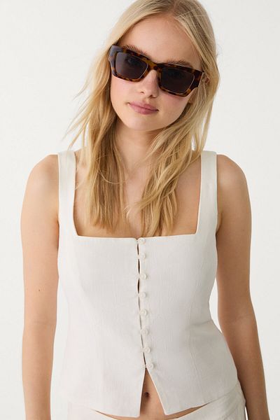 Stradivarius Strappy Linen Blend Top With Buttons