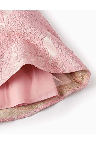 Ziddy Floral Dress with Bow and Texture for Girls, Pink/Gold