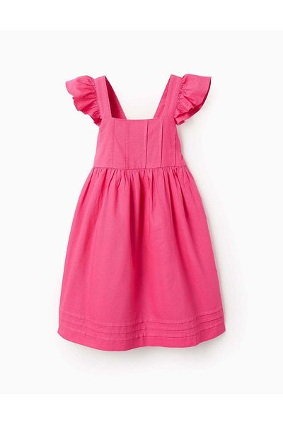 Ziddy Cotton and Linen Dress with Ruffles for Girls, Pink