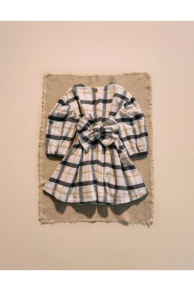 Ziddy Cotton Dress with Check for Baby Girls 'B&S', White/Beige/Grey