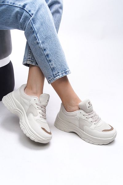 Riccon Beige Nerz-Sneakers für Damen0012140