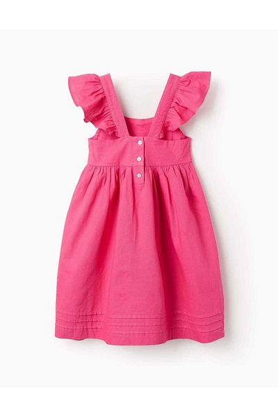 Ziddy Cotton and Linen Dress with Ruffles for Girls, Pink