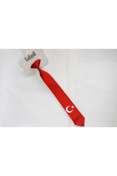 GallanD Classic Turkey Flag Patterned Satin Tied Unisex Special Day Satin Children's Tie Age 9-10