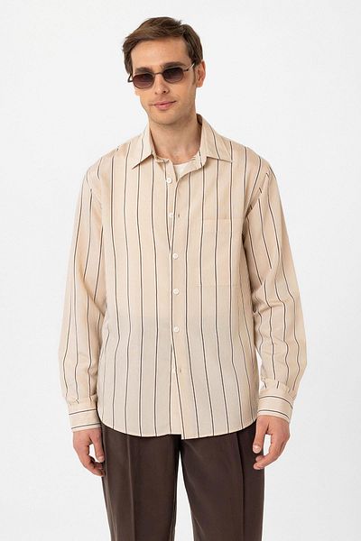 Antioch Men's Beige Contrast Striped Shirt