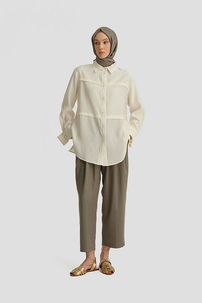 Armine 25Y2816 Pantaloni kaki cu pliuri duble