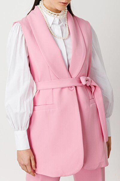 Hooopstore SHAL COLLAR VEST CREPE SET - PINK
